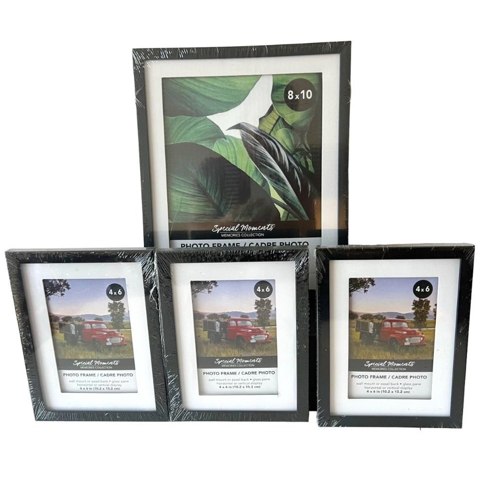 NEW Set of 4 black photo picture frames- 4 4x6 & 1 8x10